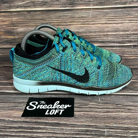 Nike Free 5.0 TR Flyknit Women's Blue Green Athletic‎ Running Shoes - Picture 1 of 8